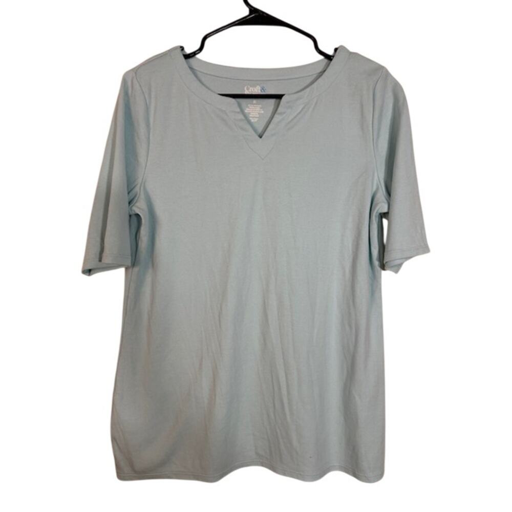 Croft & Barrow Baby Blue V-Neck Cotton Blend Blouse Women Sz M
